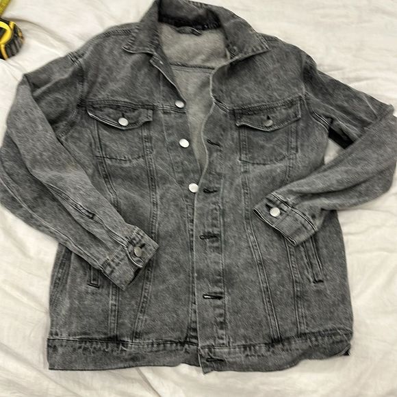 Jean jacket long grey M Tik :toc brand 🔥 grunge oversized - Picture 2 of 11
